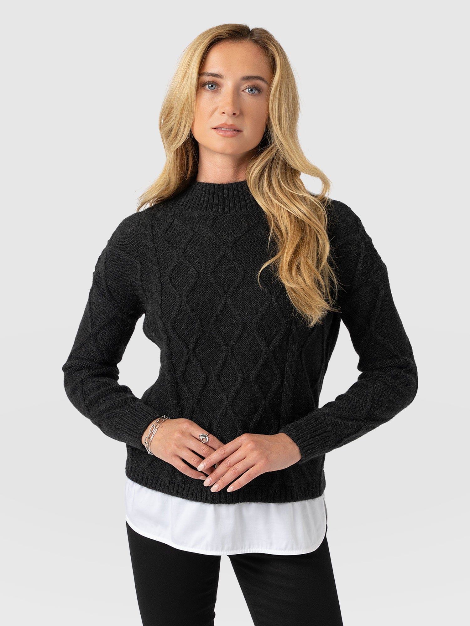Arden Mock Shirt Jumper - Black - Women's Knitwears | Saint + Sofia® USA